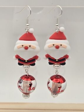 Holiday Santa Drop Earrings - Red & White Christmas Charm